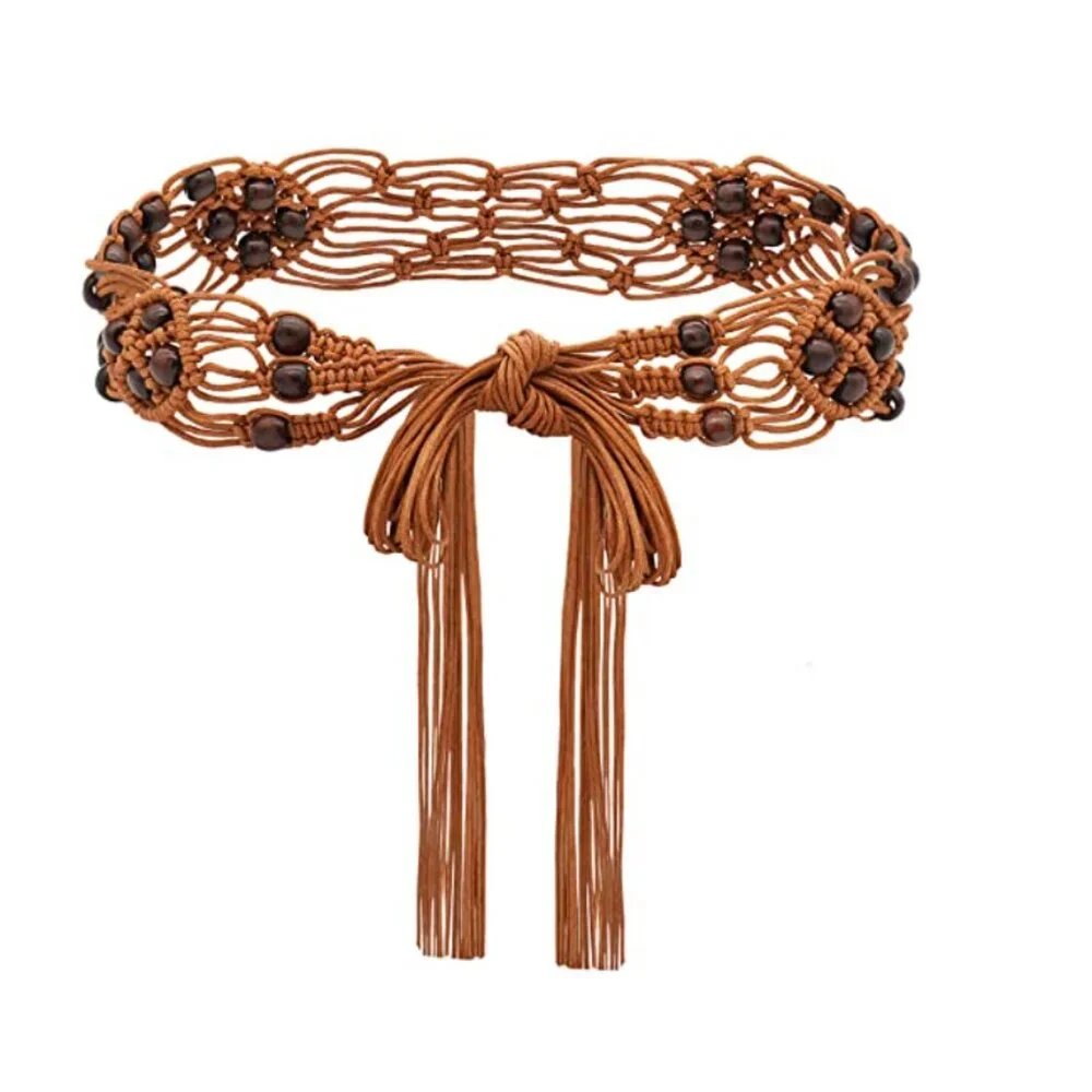 Boho Braided Wax Rope Belt – Adjustable Handmade Woven Waist Belt